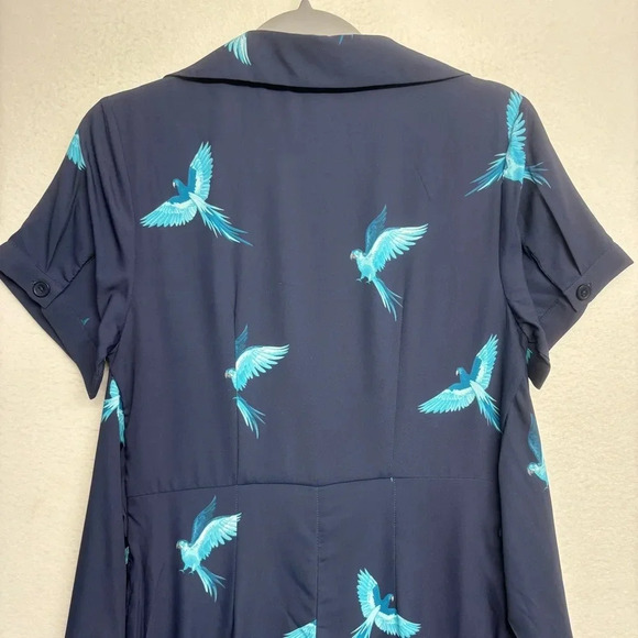 Wayward Fancies EShakti Wide Leg Bird Jumpsuit Navy Blue M Belted Pockets - Picture 9 of 14